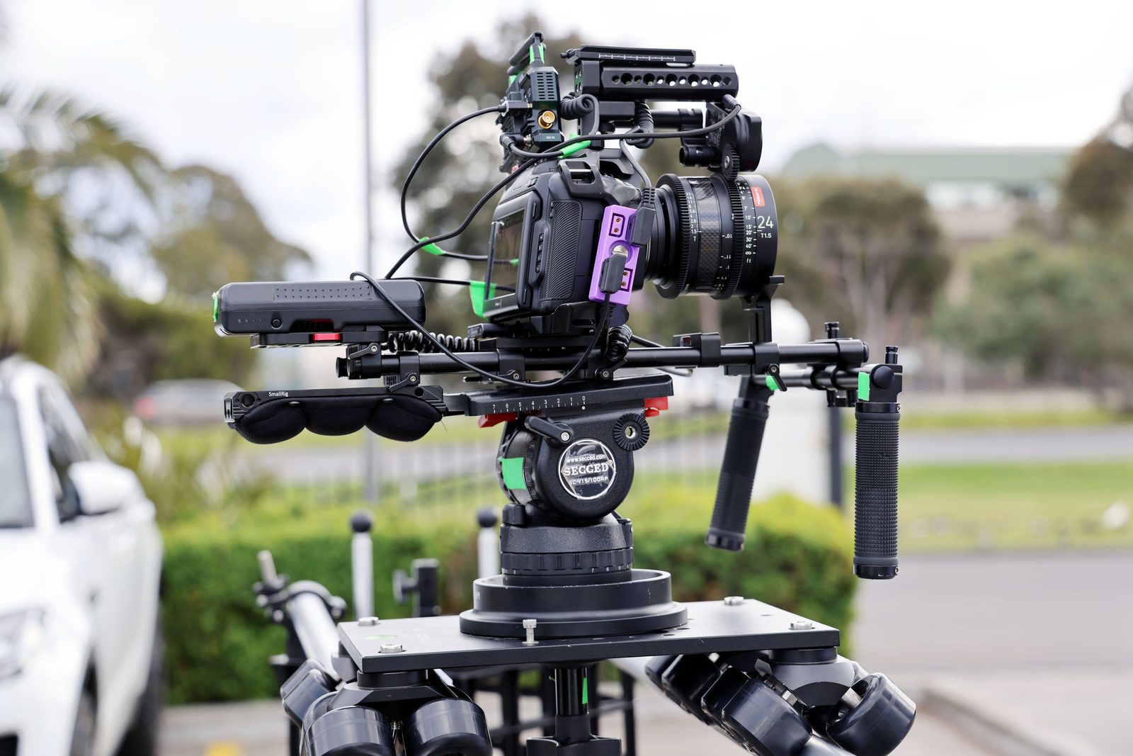 Cinema camera on a rig during a shoot