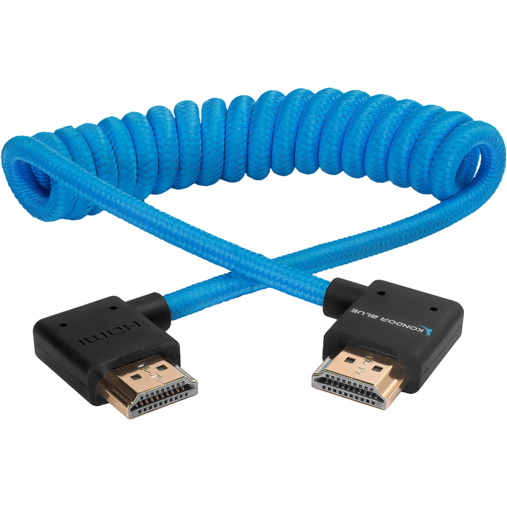 Kondor Blue Coiled Right-Angle High-Speed HDMI Cable (Kondor Blue, 30 to 60cm)