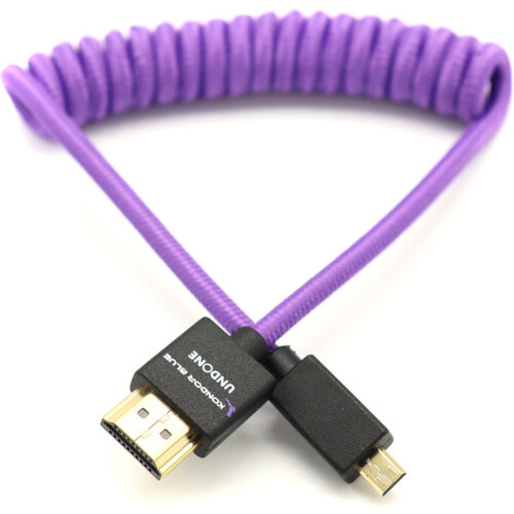 Kondor Blue Gerald Undone MK2 Micro HDMI to Full HDMI Cable 30-60cm (12"-24") Coiled (Purple), image 3