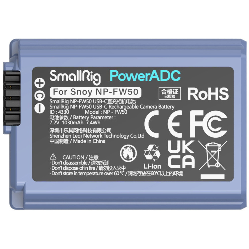 SmallRig 4330 NP-FW50 USB-C Rechargeable Camera Battery, image 3